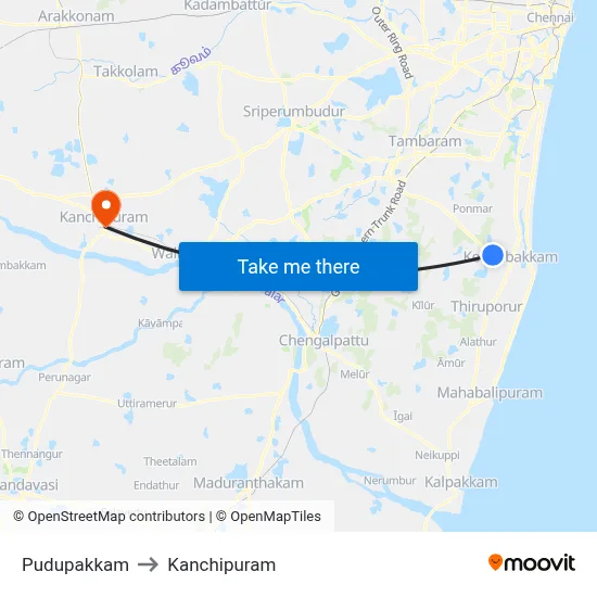 Pudupakkam to Kanchipuram map