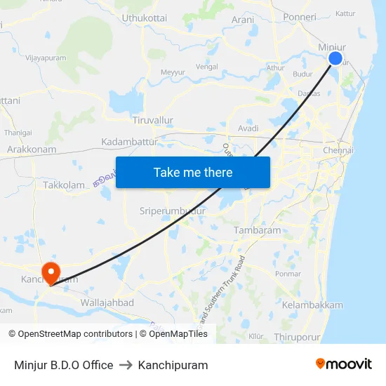 Minjur B.D.O Office to Kanchipuram map