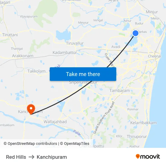 Red Hills to Kanchipuram map