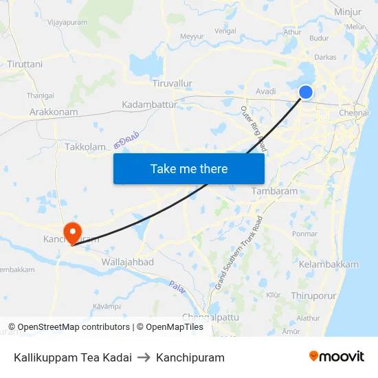 Kallikuppam Tea Kadai to Kanchipuram map