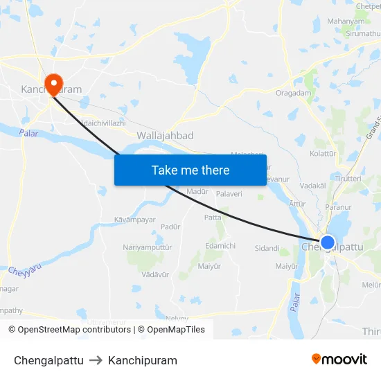 Chengalpattu to Kanchipuram map