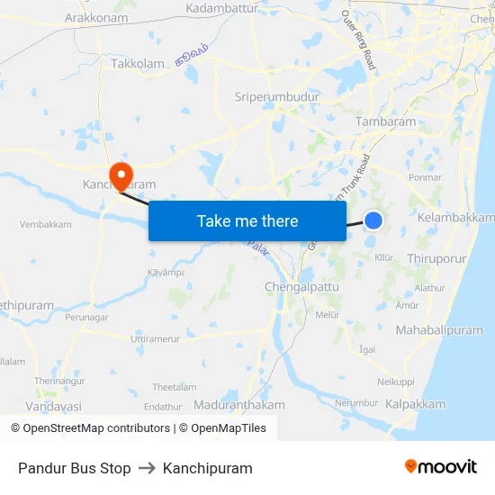 Pandur Bus Stop to Kanchipuram map