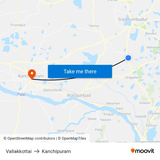 Vallakkottai to Kanchipuram map