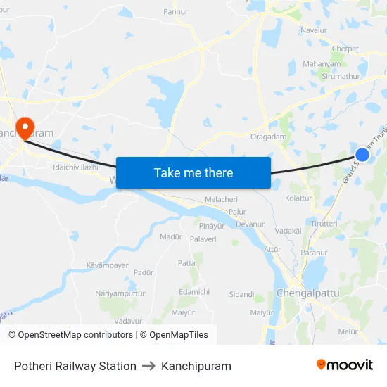 Potheri Railway Station to Kanchipuram map