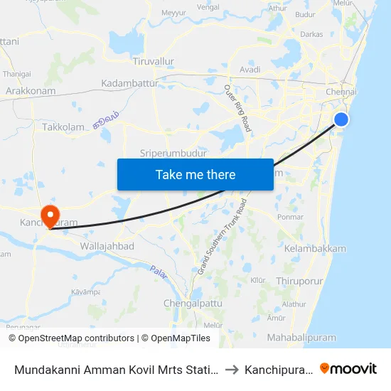 Mundakanni Amman Kovil Mrts Station to Kanchipuram map