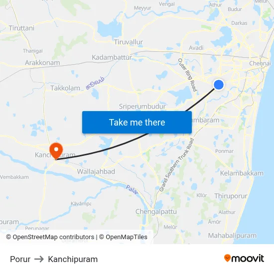 Porur to Kanchipuram map