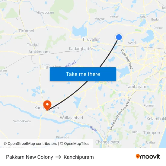 Pakkam New Colony to Kanchipuram map