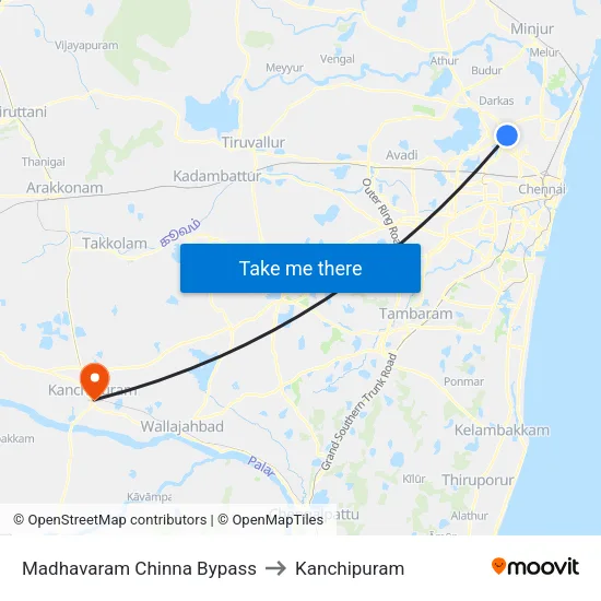 Madhavaram Chinna Bypass to Kanchipuram map
