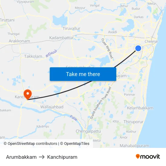 Arumbakkam to Kanchipuram map