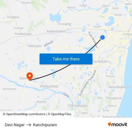 Devi Nagar to Kanchipuram map