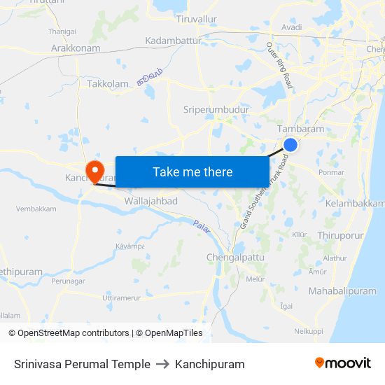 Srinivasa Perumal Temple to Kanchipuram map