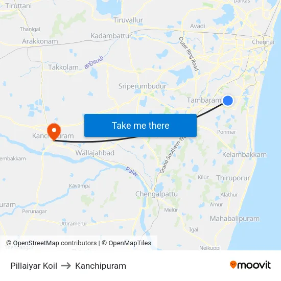 Pillaiyar Koil to Kanchipuram map