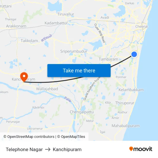 Telephone Nagar to Kanchipuram map