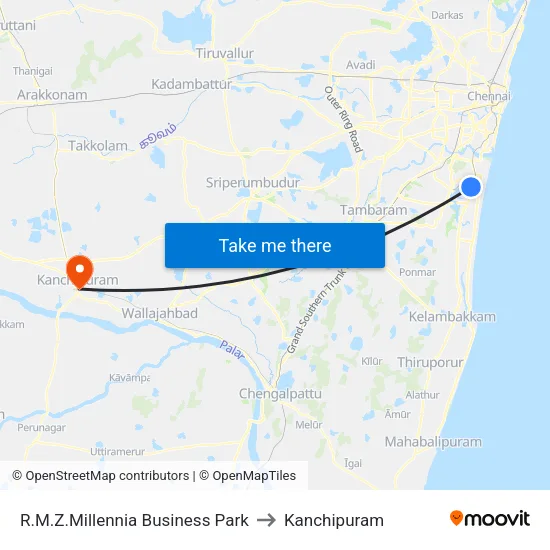 R.M.Z.Millennia Business Park to Kanchipuram map