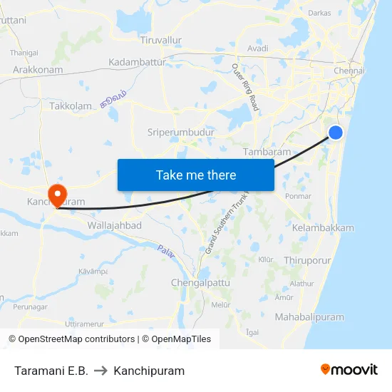 Taramani E.B. to Kanchipuram map