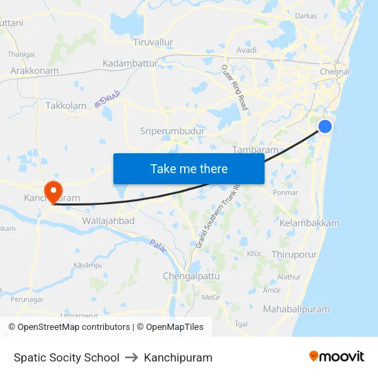 Spatic Socity School to Kanchipuram map