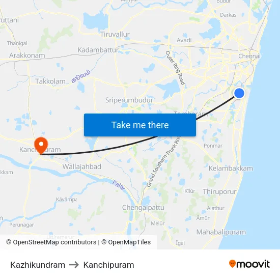 Kazhikundram to Kanchipuram map