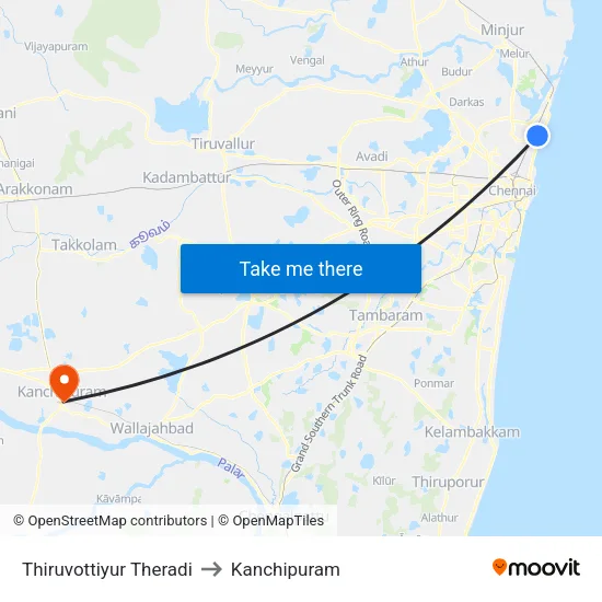 Thiruvottiyur Theradi to Kanchipuram map