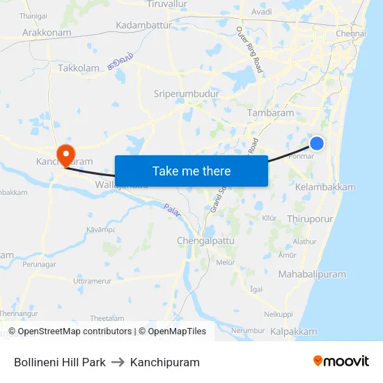 Bollineni Hill Park to Kanchipuram map