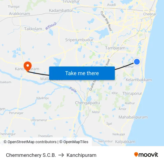 Chemmenchery S.C.B. to Kanchipuram map