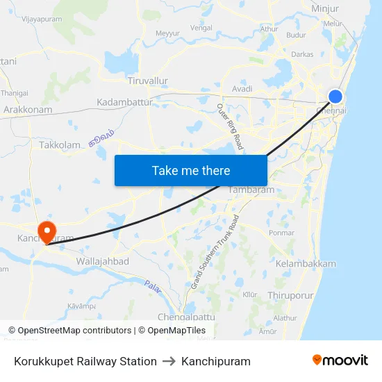 Korukkupet Railway Station to Kanchipuram map