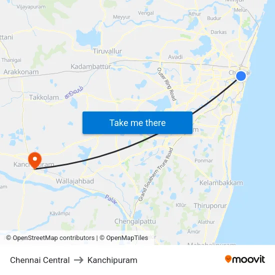 Chennai Central to Kanchipuram map