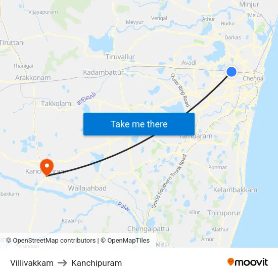 Villivakkam to Kanchipuram map