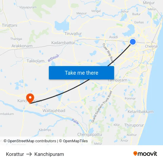 Korattur to Kanchipuram map