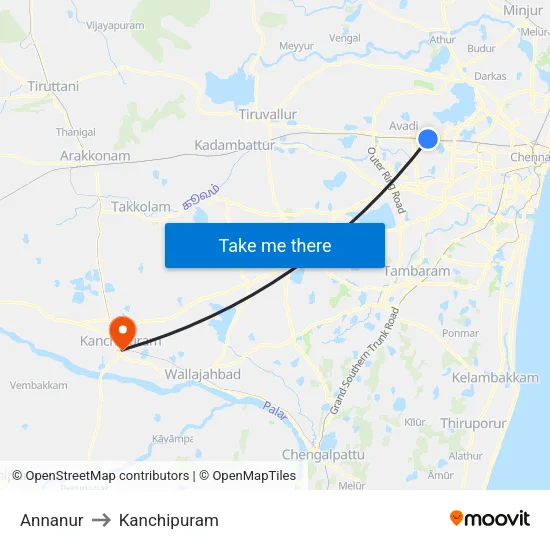 Annanur to Kanchipuram map