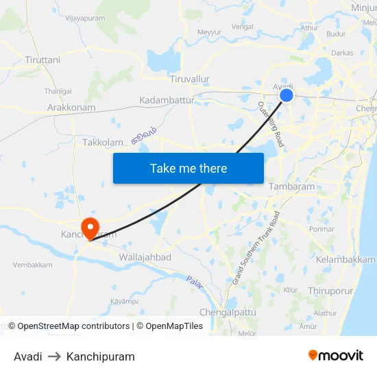 Avadi to Kanchipuram map