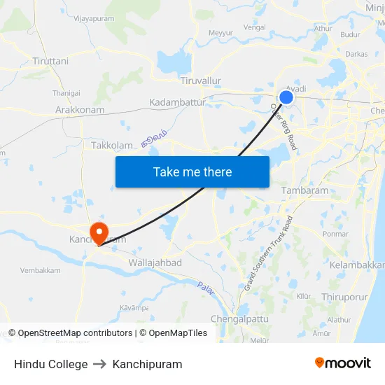 Hindu College to Kanchipuram map