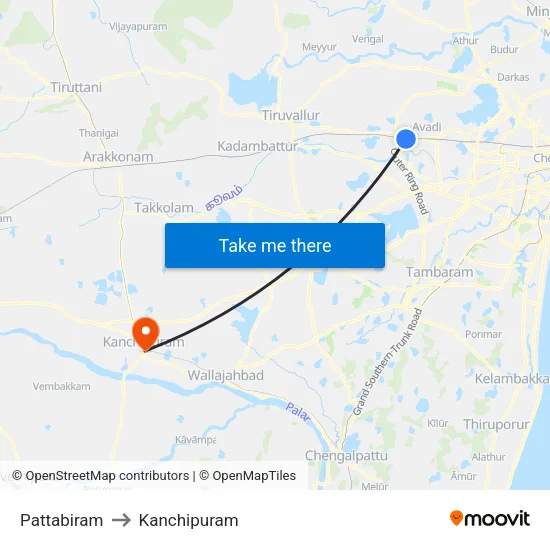 Pattabiram to Kanchipuram map
