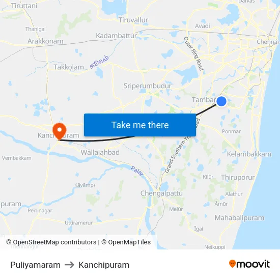 Puliyamaram to Kanchipuram map