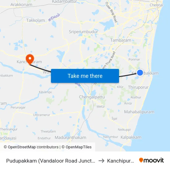 Pudupakkam (Vandaloor Road Junction) to Kanchipuram map