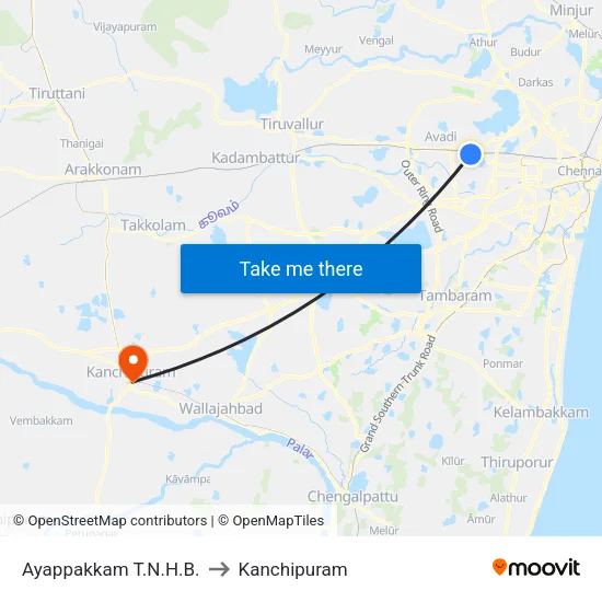 Ayappakkam T.N.H.B. to Kanchipuram map