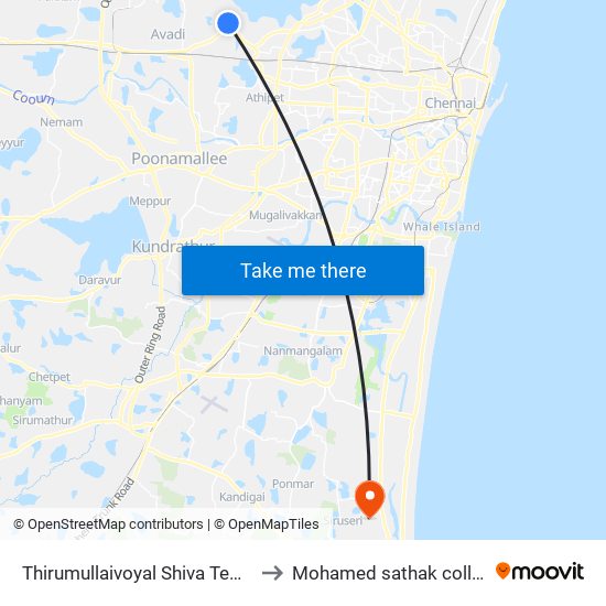 Thirumullaivoyal Shiva Temple to Mohamed sathak college map