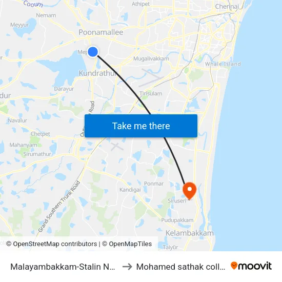 Malayambakkam-Stalin Nagar to Mohamed sathak college map