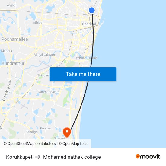 Korukkupet to Mohamed sathak college map