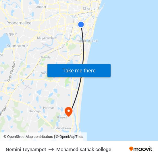 Gemini Teynampet to Mohamed sathak college map