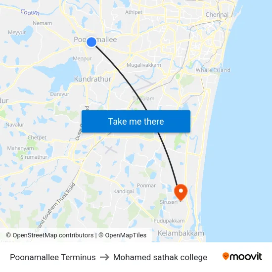 Poonamallee Terminus to Mohamed sathak college map