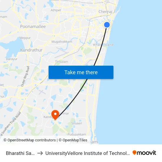 Bharathi Salai (Triplicane) to UniversityVellore Institute of Technology [VIT University] - Chennai Campus map