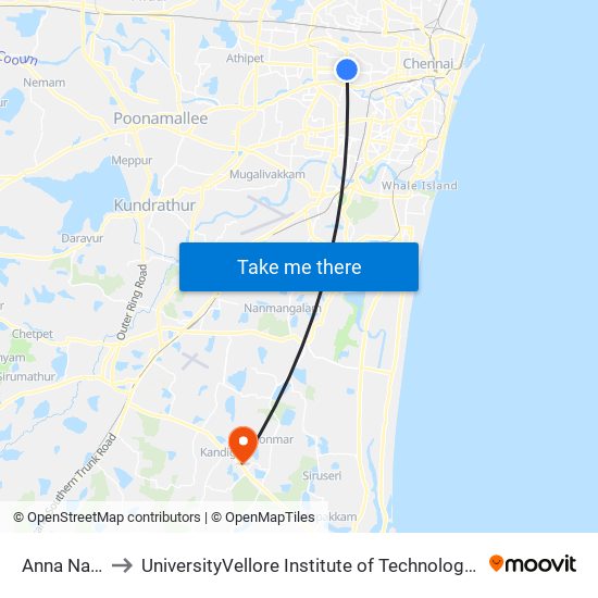 Anna Nagar Circle to UniversityVellore Institute of Technology [VIT University] - Chennai Campus map