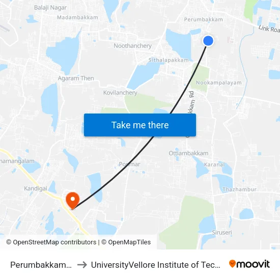 Perumbakkam Colony (Indranagar) to UniversityVellore Institute of Technology [VIT University] - Chennai Campus map