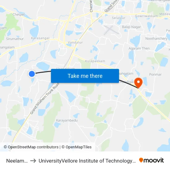 Neelamangalam to UniversityVellore Institute of Technology [VIT University] - Chennai Campus map