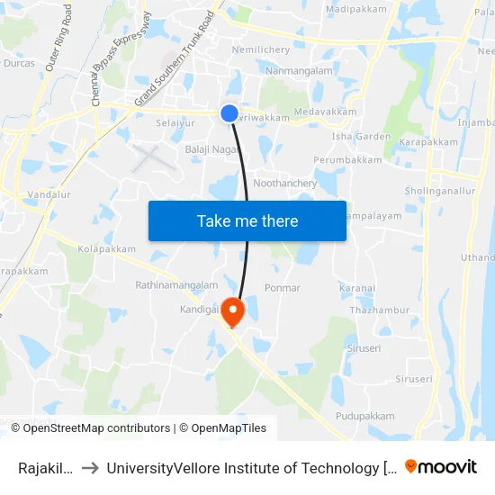 Rajakilpakkam to UniversityVellore Institute of Technology [VIT University] - Chennai Campus map