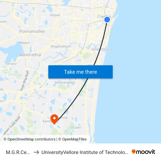 M.G.R.Central Station to UniversityVellore Institute of Technology [VIT University] - Chennai Campus map