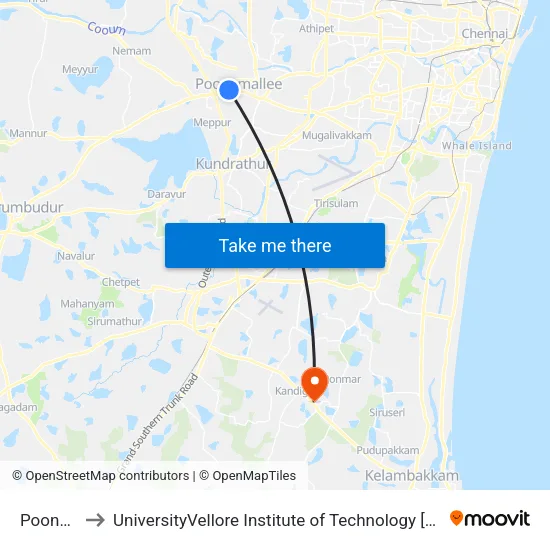 Poonamallee to UniversityVellore Institute of Technology [VIT University] - Chennai Campus map