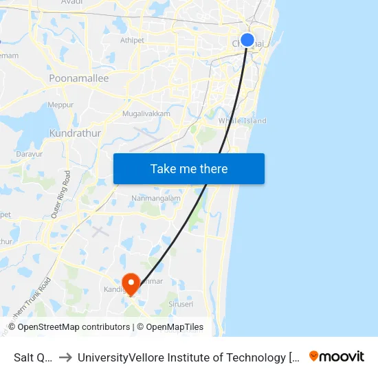 Salt Quarters to UniversityVellore Institute of Technology [VIT University] - Chennai Campus map