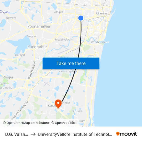 D.G. Vaishnava College to UniversityVellore Institute of Technology [VIT University] - Chennai Campus map
