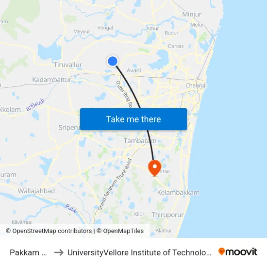 Pakkam New Colony to UniversityVellore Institute of Technology [VIT University] - Chennai Campus map